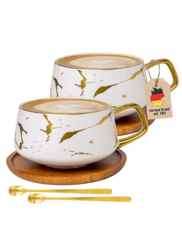 Kaffeetasse Teetasse Keramik 200ml mit Untersetzer in 2x Weiß