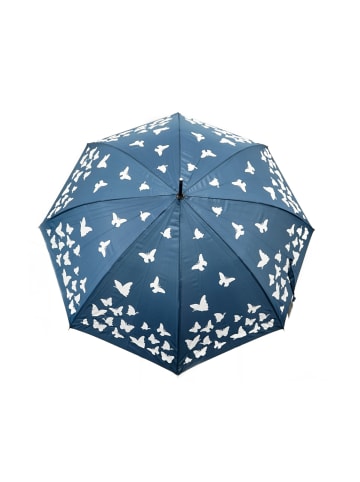 Stockschirm mit Schmetterlingsmotiv-Verfärbung im Regen in Blau