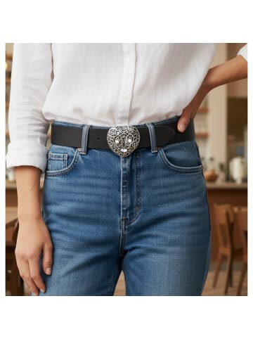 Damen Ledergürtel Strass in Schwarz