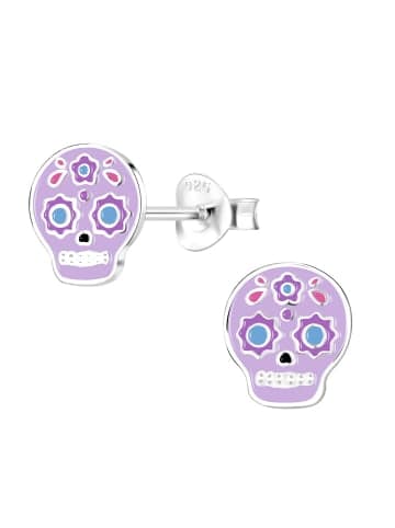Silber-Ohrringe lila Totenkopf 925 Silber