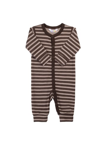 Merinowolle Schlafoverall gestreift Jumpsuit in dark brown