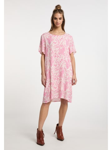 Damen Kurzarmkleid in Pink Wollweiss