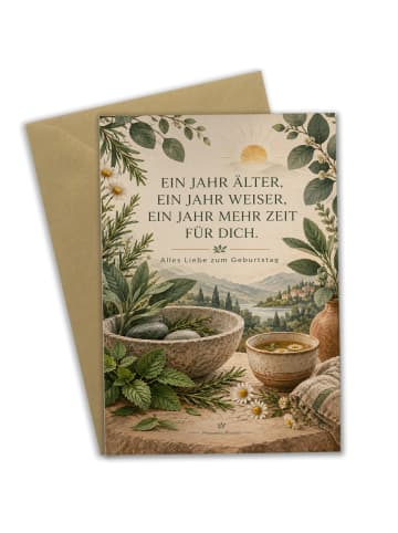 Geburtstagskarte Botanische Komposition erdig D... in Weiß