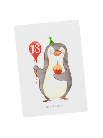 Ansichtskarte 18. Geburtstag Pinguin Luftballon... in Weiß
