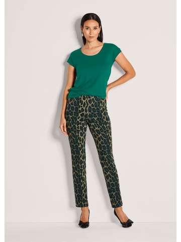Gerade Jersey-Leggings mit Animal-Print in petrol / schwarz