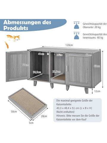 Katzenschrank mit 2 Türen 120x52x65cm in Anthrazit