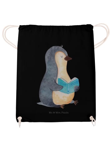 Turnbeutel Pinguin Buch ohne Spruch in Schwarz
