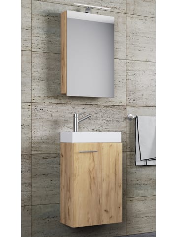 3-tlg Gäste WC Waschplatz Waschtisch Slito Schrank in Honig-Eiche
