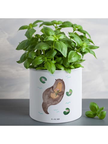 XL Blumentopf Otter Seerose ohne Spruch in Weiß