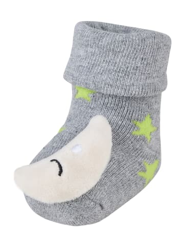 Baby Rasselsocken Mond in grau mel.