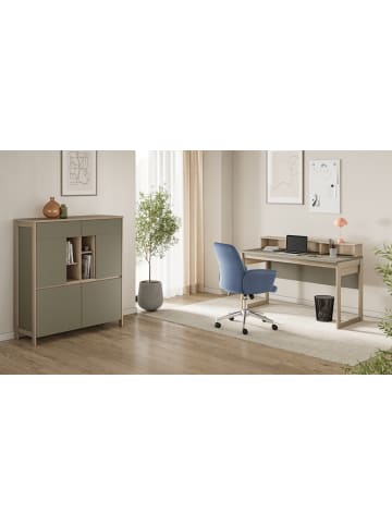 Wohnkombination Salbei grün, Eiche mit Highboard und Schreibtisch, Soft-Close