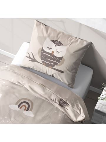 Bettwäsche-Set "Waldtiere - Eule, Igel, Bär" in Beige
