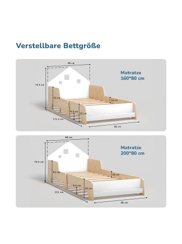 Hausbett mit LED-Beleuchtung in Natur 171.5 x 88 x 76.5 cm