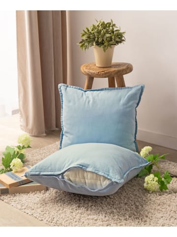 2er Set Kissenhülle 45x45cm Baumwolle Einfarbig in Hellblau