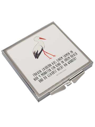 Kosmetikspiegel Storch mit Spruch in Weiß