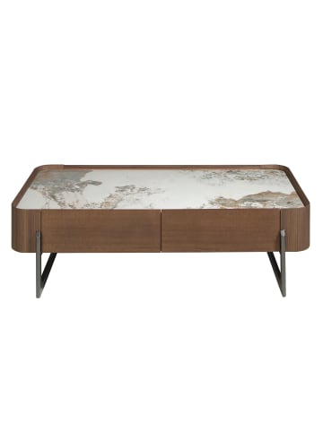 Couchtisch 2131 in Weiß / Dunkler Stahl / Walnuss – (B)140 x (H)40 x (T)75 cm