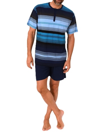 Kurzarm Schlafanzug Pyjama Shorty Streifen in marine
