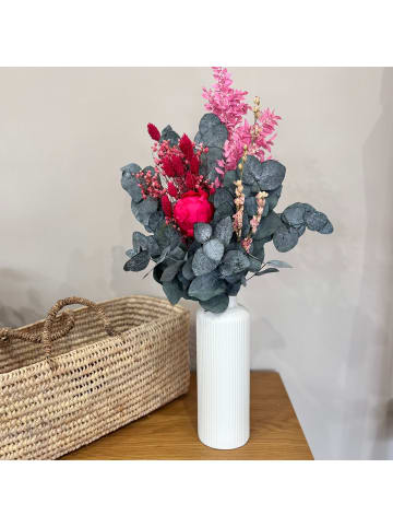 Trockenblumenstrauß mit Pfingstrose Eukalyptus in Grün-pink - (H) 50cm