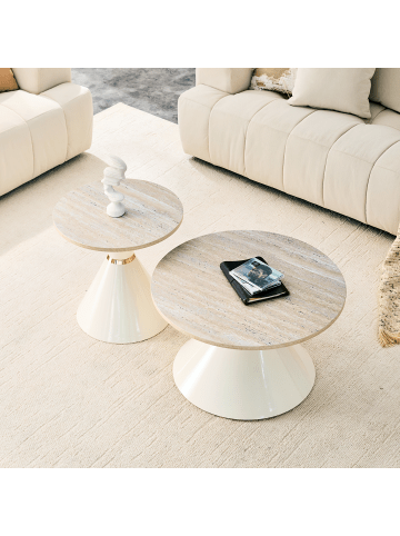 Couchtisch Set in Natur 2-tlg rund mit Konus Metall