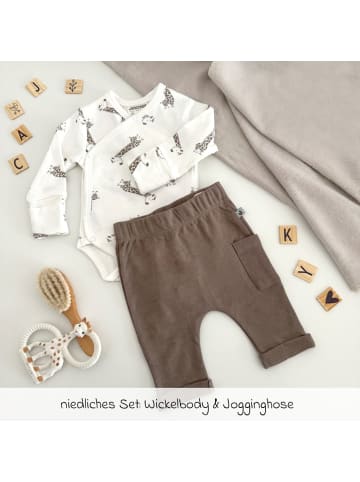 2-tlg. Set Wickelbody & Jogginghose in braun,weiss
