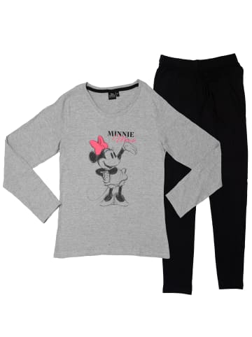 Disney Minnie Mouse Schlafanzug  Langarm in grau/schwarz