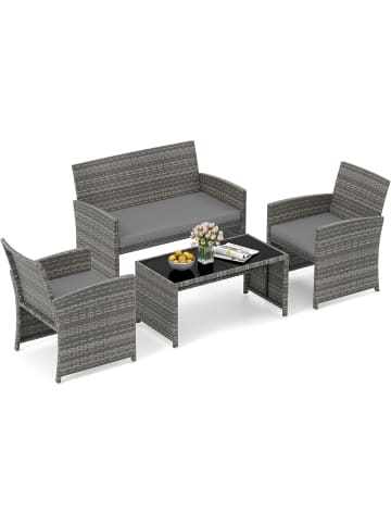 4 tlg. PE-Rattan Gartenmöbel Set in Grau