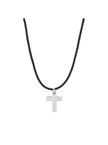 Kette mit Anhänger Edelstahl, Leder in silber