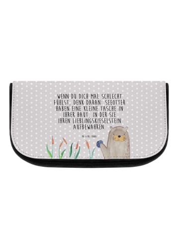 Kulturbeutel Otter Stein mit Spruch in Grau Pastell