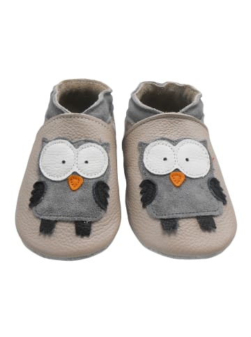Hellrosa Baby-Leder-Laufschuhe, komfortabel mit rutschfester Sohle - Eulenmotiv