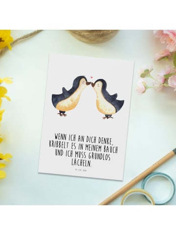 Postkarte Pinguine Kuss mit Spruch in Weiß