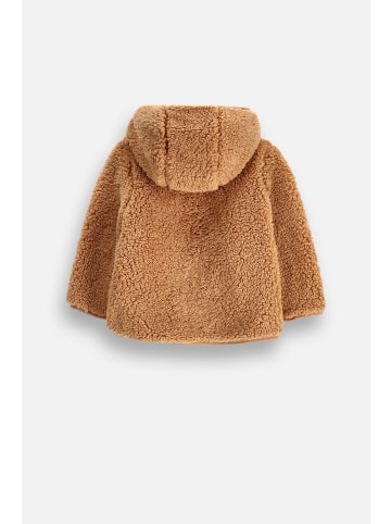 Flauschige Kapuzenjacke mit Reißverschluss in beige