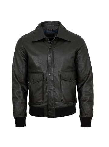 Fliegerlederjacke Lammnappa Lammfellkragen in Schwarz