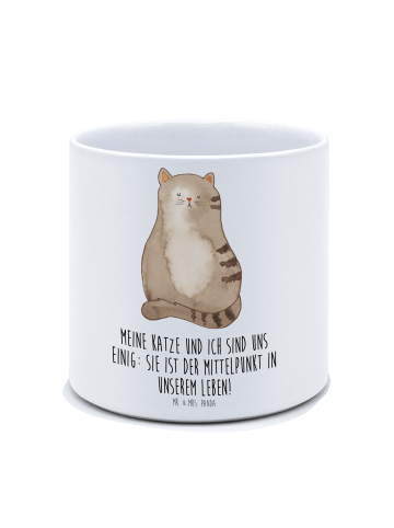 XL Blumentopf Katze Sitzen mit Spruch in Weiß