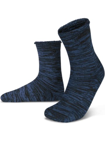 Farbige Vollplüsch-Socken mit Wolle in Dunkelblau/Schwarz