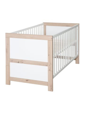 Babybett Malo höhenverstellbar 70 x 140 cm - weiß/Eiche