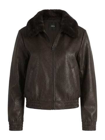 Kunstleder-Jacke mit Kunstfellkragen in Black Coffee