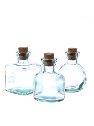 Deko Glas Flaschen Set mit Korken Recyclingglas 3 Stück