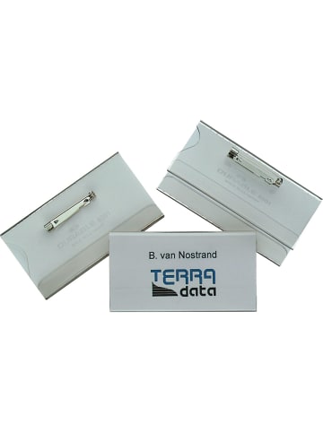 Namensschild 40x75mm quer mit Nadel Packung mit 100 Stück