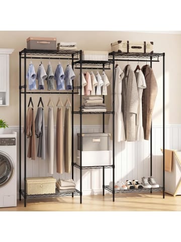2 in 1 Offener Kleiderschrank 188 x 46 x 198 cm in Schwarz