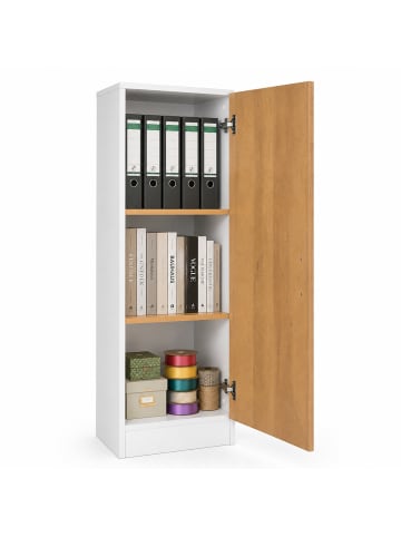 Mehrzweckschrank Büro Wohnzimmer Dilos 114 x 38 cm in Weiß / Honig-Eiche