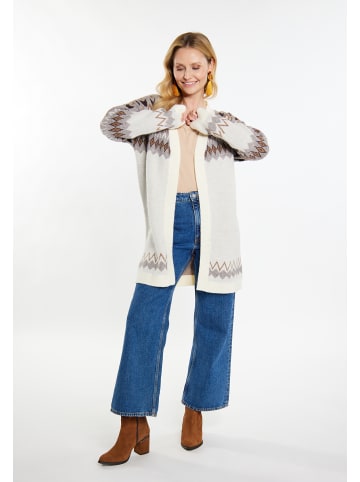 Damen Strickcardigan in Wollweiss Mehrfarbig