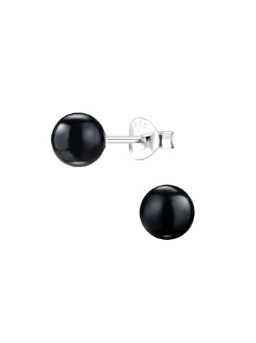 Ohrringe, Ohrstecker PERLE schwarz 6 mm in 925 Sterling Silber, 2-tlg.