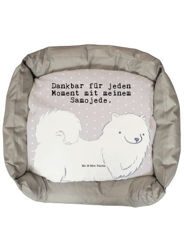 Hundebett Samojede Moment mit Spruch in Grau Pastell