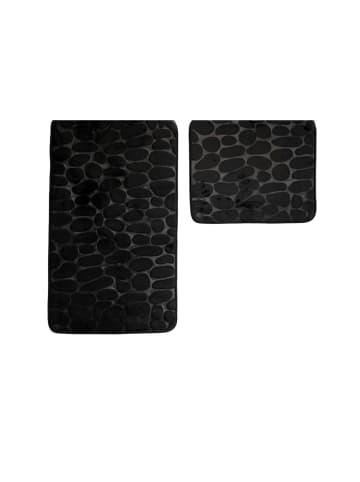 Premium 2 teiliges Bademattenset Waschbar in Schwarz-Stein