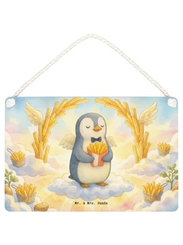 Schild Pinguin Engel Pommes Design ohne Spruch in Weiß