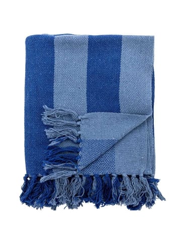 Decke FRELLO Blau Streifen Muster mit Fransen 160x130 cm