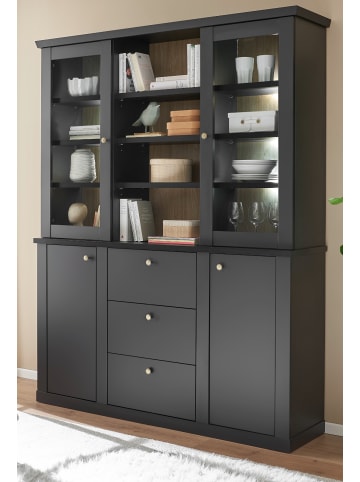 Buffet schwarz matt, Eiche 158 cm, Buffetschrank Landhaus mit Soft-Close