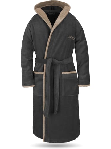 Damen Wellness-Bademantel aus 100% Baumwolle in Schwarz/Beige