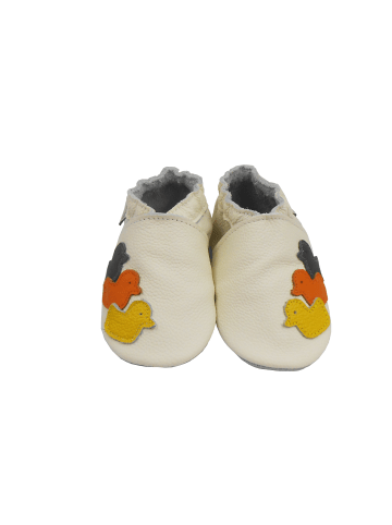 Weiße Baby-Leder-Laufschuhe, komfortabel mit rutschfester Sohle - Entenmuster