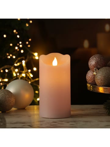 LED Kerze mit beweglicher Flamme Echtwachs Rustik-Optik H: 15cm in rosa